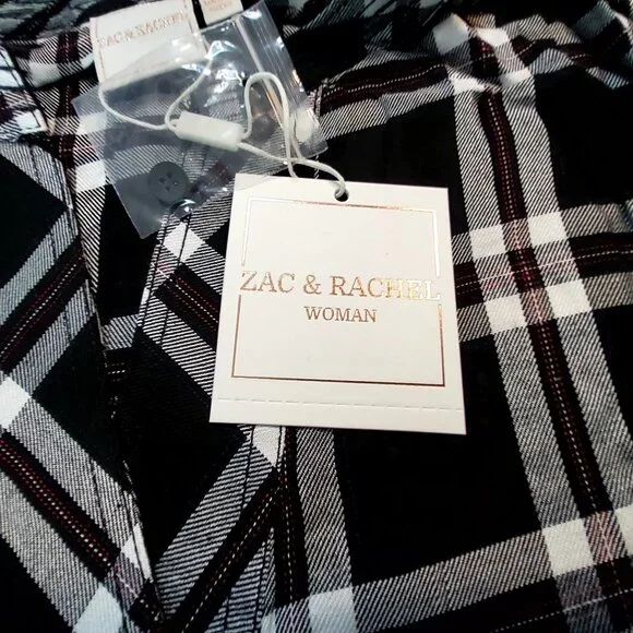 Zac & Rachel Womens Size 2X Black/White Plaid V-Neck Tie-Front Blouse 100% Rayon - Picture 12 of 12